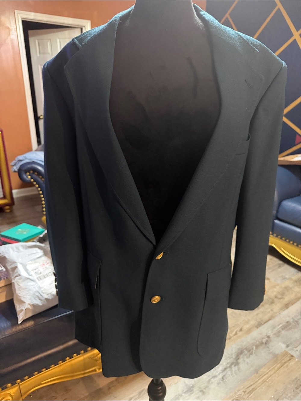 Men’s Andhurst Dark Green Single-Breasted Blazer with Gold Buttons